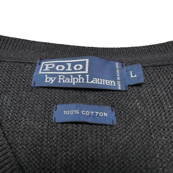Polo by Ralph Lauren | Men | Dark Brown Relaxed Knit V-Neck Sweater | Large - Picture 6 of 9